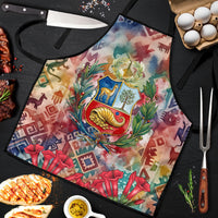 Peru National Emblem Marinera Apron Watercolor Splash Inca Pattern