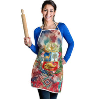 Peru National Emblem Marinera Apron Watercolor Splash Inca Pattern
