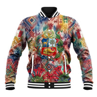 Peru National Emblem Marinera Baseball Jacket Watercolor Splash Inca Pattern