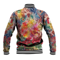 Peru National Emblem Marinera Baseball Jacket Watercolor Splash Inca Pattern