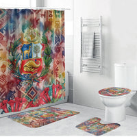Peru National Emblem Marinera Bathroom Set Watercolor Splash Inca Pattern
