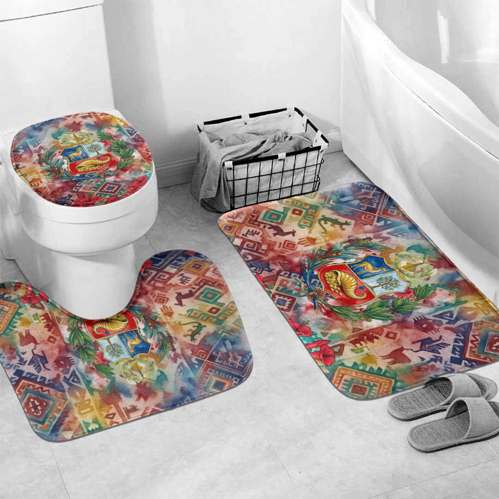 Peru National Emblem Marinera Bathroom Set Watercolor Splash Inca Pattern
