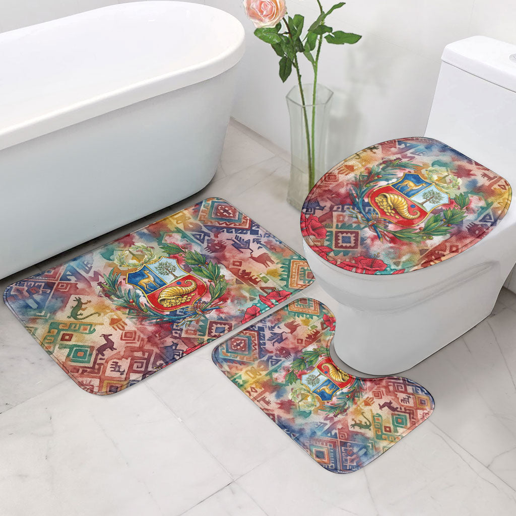 Peru National Emblem Marinera Bathroom Set Watercolor Splash Inca Pattern
