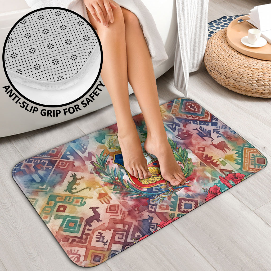 Peru National Emblem Marinera Bathroom Set Watercolor Splash Inca Pattern