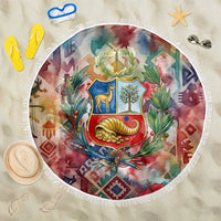Peru National Emblem Marinera Beach Blanket Watercolor Splash Inca Pattern