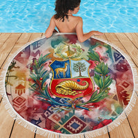 Peru National Emblem Marinera Beach Blanket Watercolor Splash Inca Pattern