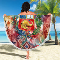 Peru National Emblem Marinera Beach Blanket Watercolor Splash Inca Pattern