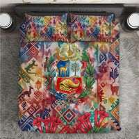Peru National Emblem Marinera Bedding Set Watercolor Splash Inca Pattern