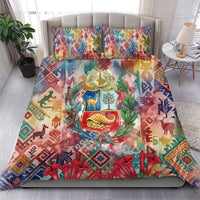 Peru National Emblem Marinera Bedding Set Watercolor Splash Inca Pattern