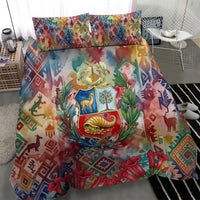 Peru National Emblem Marinera Bedding Set Watercolor Splash Inca Pattern