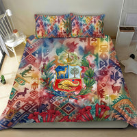 Peru National Emblem Marinera Bedding Set Watercolor Splash Inca Pattern
