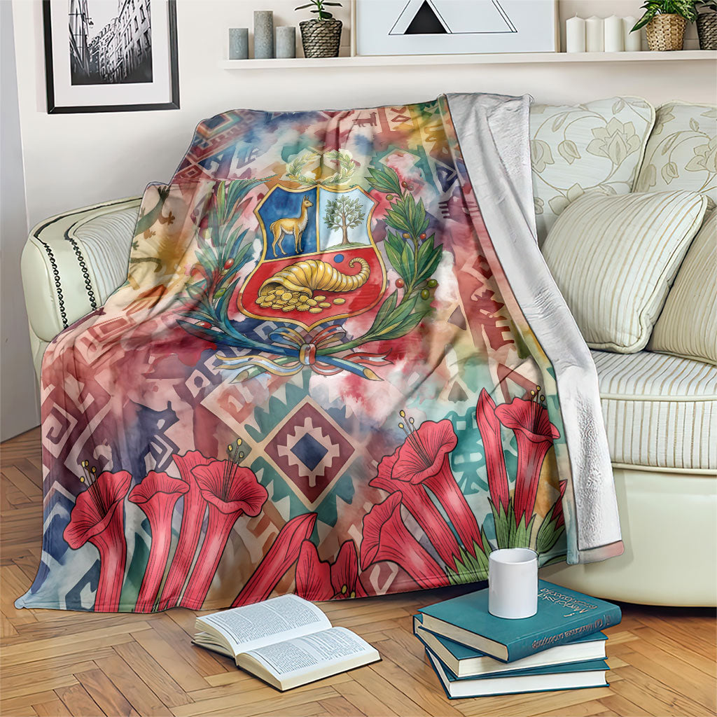 Peru National Emblem Marinera Blanket Watercolor Splash Inca Pattern