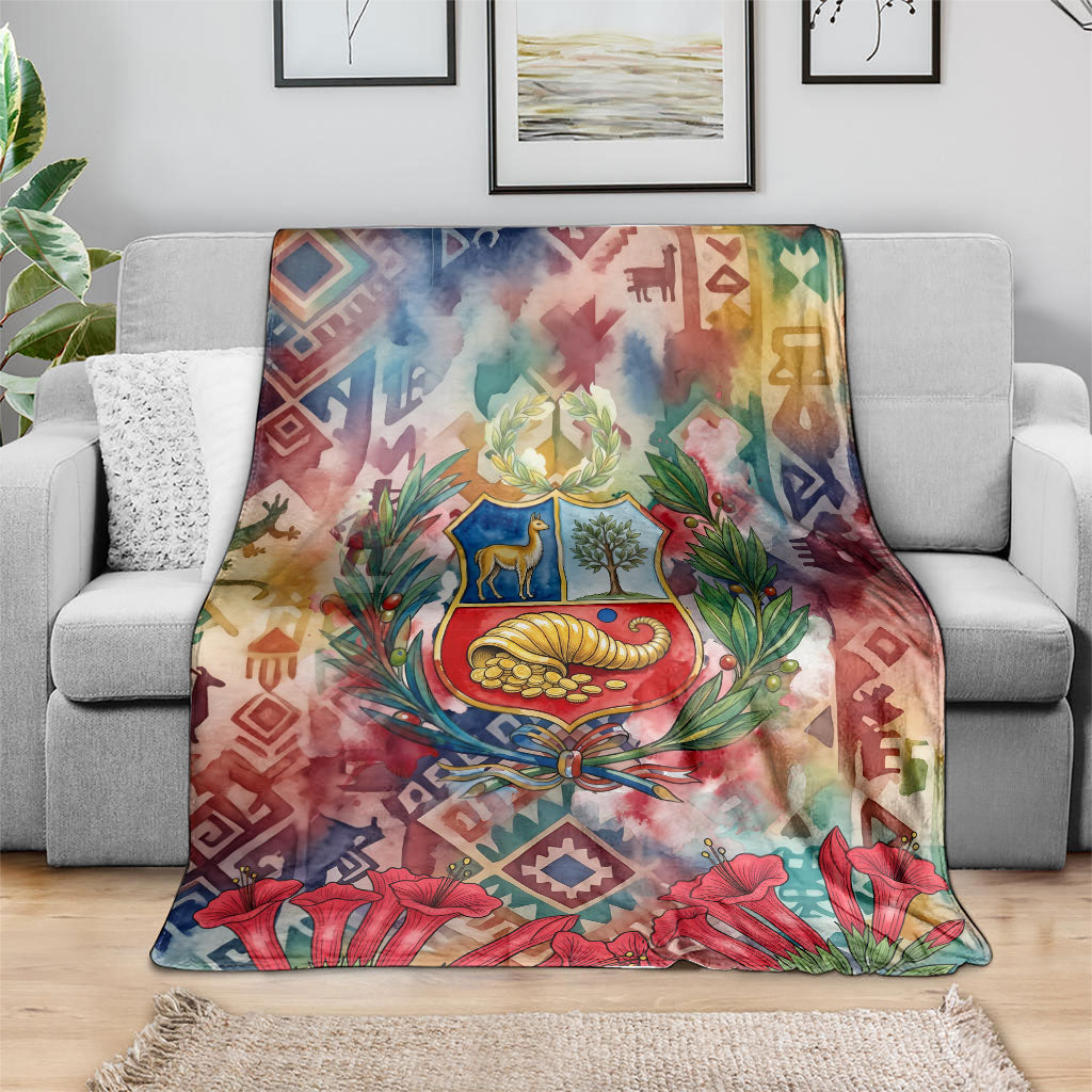 Peru National Emblem Marinera Blanket Watercolor Splash Inca Pattern