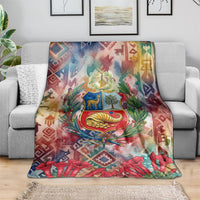 Peru National Emblem Marinera Blanket Watercolor Splash Inca Pattern