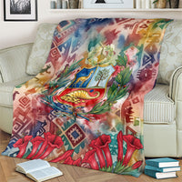 Peru National Emblem Marinera Blanket Watercolor Splash Inca Pattern