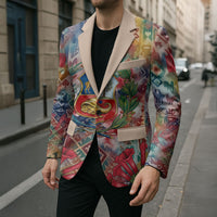 Peru National Emblem Marinera Blazer Watercolor Splash Inca Pattern