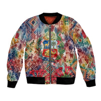 Peru National Emblem Marinera Bomber Jacket Watercolor Splash Inca Pattern