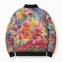 Peru National Emblem Marinera Bomber Puffer Jacket Watercolor Splash Inca Pattern