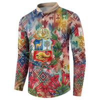 Peru National Emblem Marinera Button Sweatshirt Watercolor Splash Inca Pattern