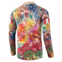 Peru National Emblem Marinera Button Sweatshirt Watercolor Splash Inca Pattern