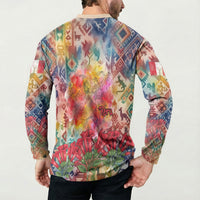 Peru National Emblem Marinera Button Sweatshirt Watercolor Splash Inca Pattern