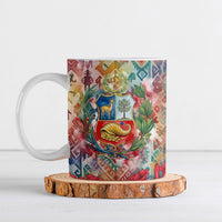 Peru National Emblem Marinera Ceramic Mug Watercolor Splash Inca Pattern