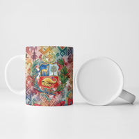 Peru National Emblem Marinera Ceramic Mug Watercolor Splash Inca Pattern