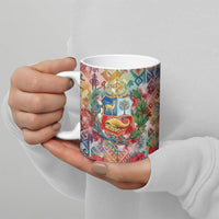 Peru National Emblem Marinera Ceramic Mug Watercolor Splash Inca Pattern