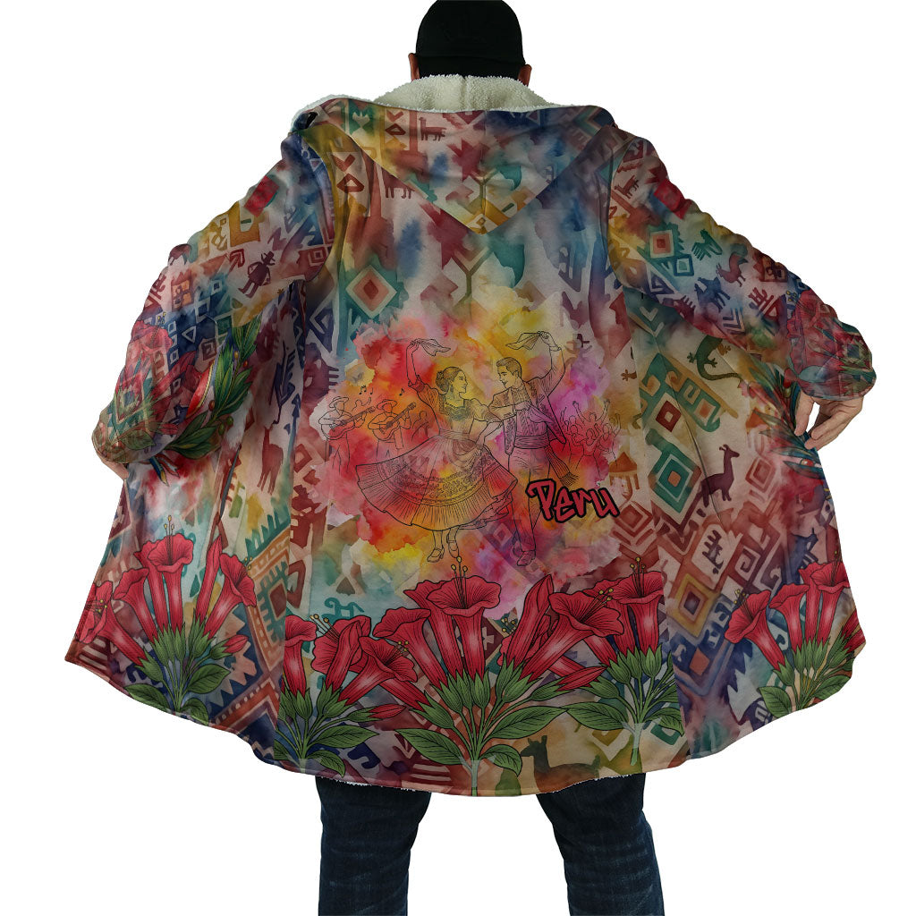 Peru National Emblem Marinera Cloak Watercolor Splash Inca Pattern