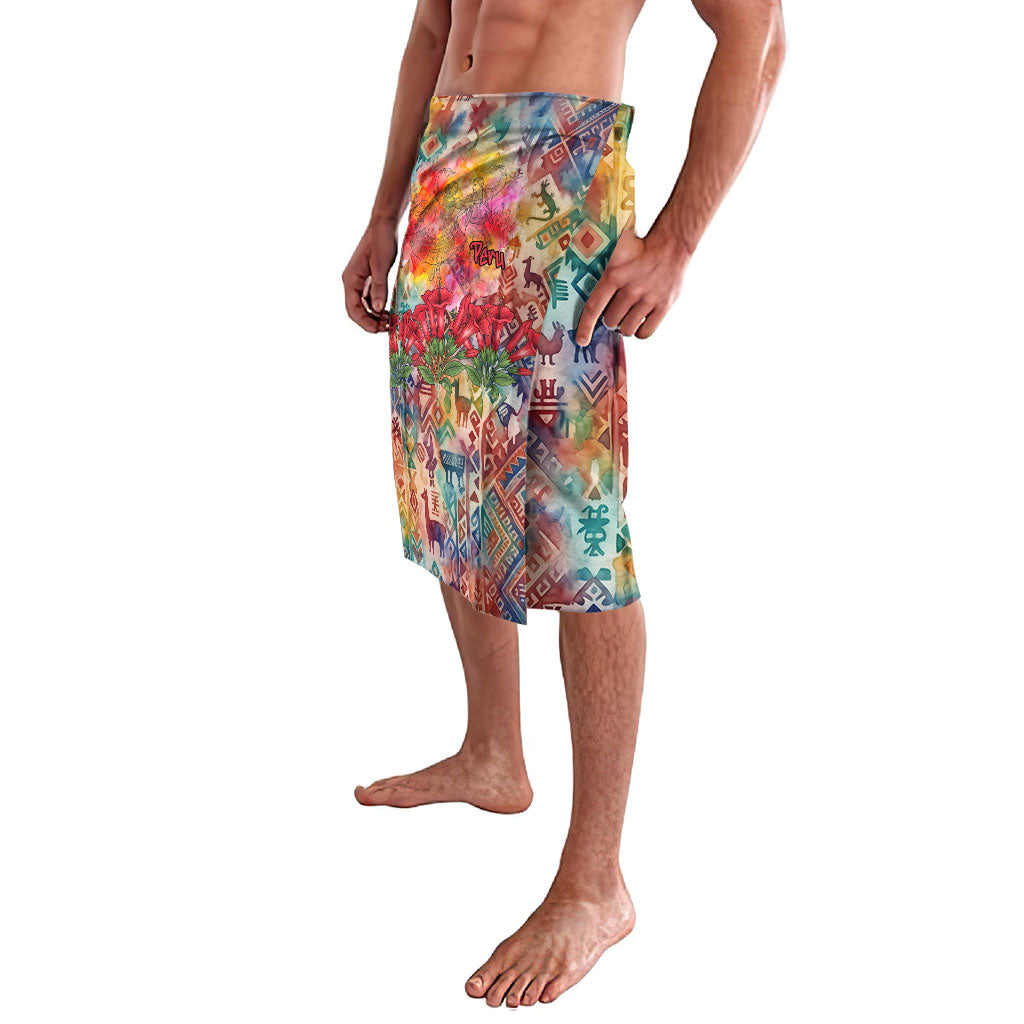 Peru National Emblem Marinera Lavalava Watercolor Splash Inca Pattern