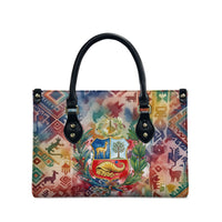 Peru National Emblem Marinera Leather Bag Watercolor Splash Inca Pattern