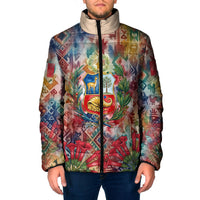 Peru National Emblem Marinera Padded Jacket Watercolor Splash Inca Pattern
