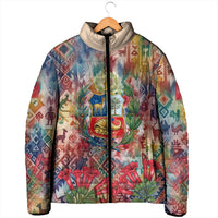 Peru National Emblem Marinera Padded Jacket Watercolor Splash Inca Pattern