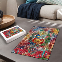 Peru National Emblem Marinera Puzzle Watercolor Splash Inca Pattern