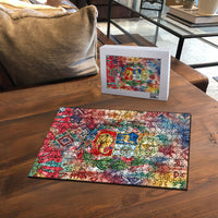 Peru National Emblem Marinera Puzzle Watercolor Splash Inca Pattern