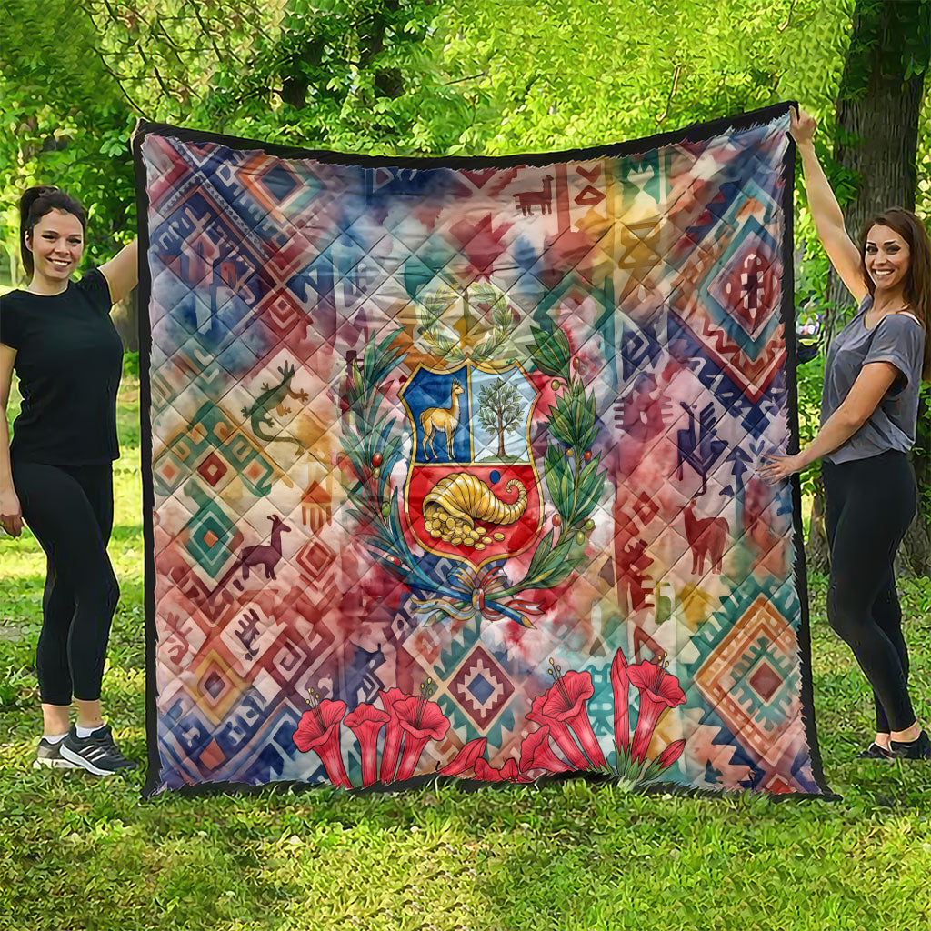 Peru National Emblem Marinera Quilt Watercolor Splash Inca Pattern