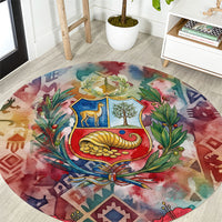 Peru National Emblem Marinera Round Carpet Watercolor Splash Inca Pattern