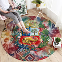 Peru National Emblem Marinera Round Carpet Watercolor Splash Inca Pattern