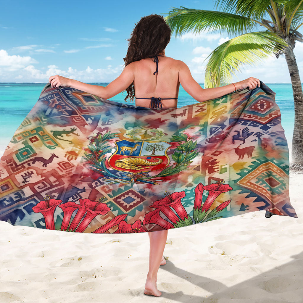 Peru National Emblem Marinera Sarong Watercolor Splash Inca Pattern