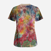 Peru National Emblem Marinera Scrub Top Watercolor Splash Inca Pattern