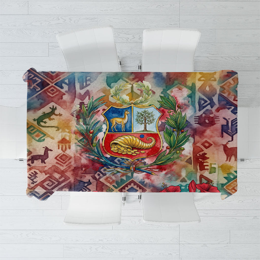 Peru National Emblem Marinera Tablecloth Watercolor Splash Inca Pattern