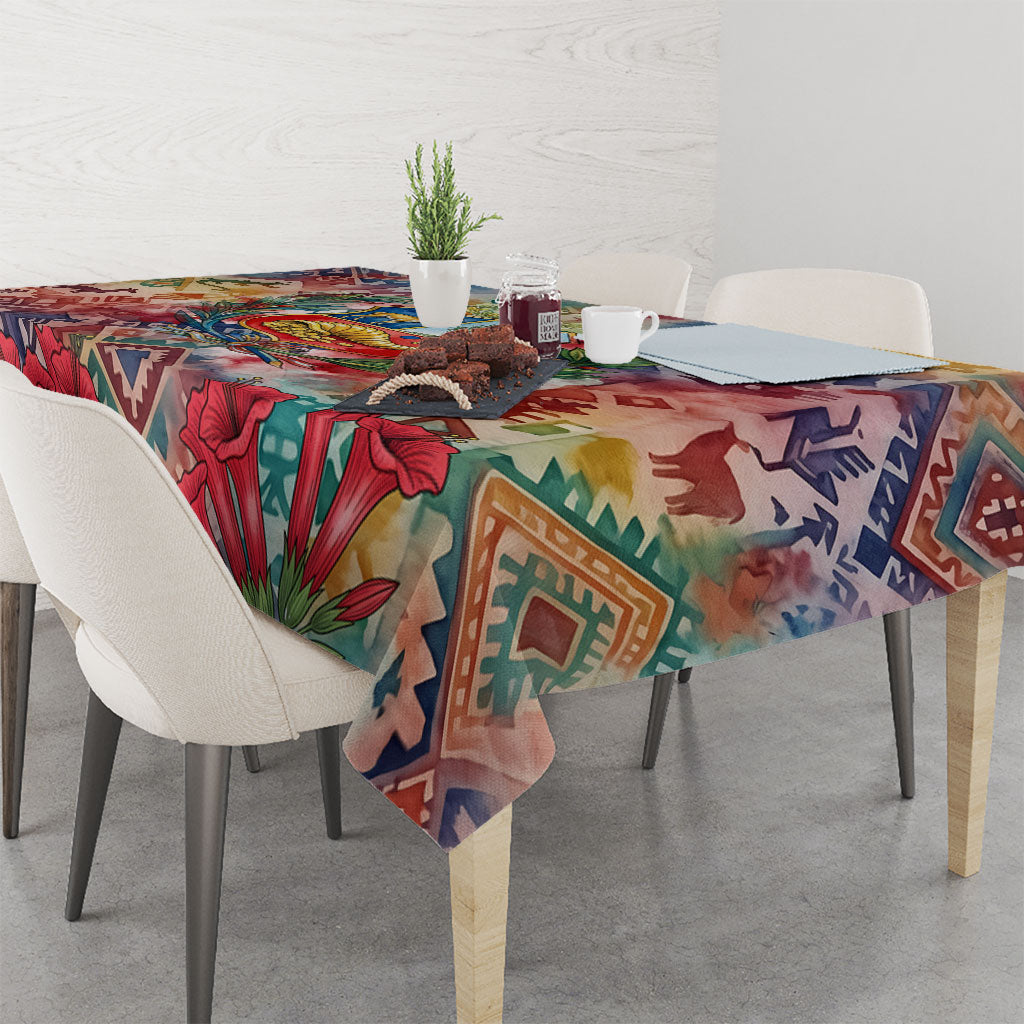 Peru National Emblem Marinera Tablecloth Watercolor Splash Inca Pattern
