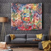 Peru National Emblem Marinera Tapestry Watercolor Splash Inca Pattern