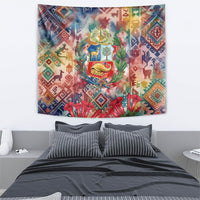 Peru National Emblem Marinera Tapestry Watercolor Splash Inca Pattern
