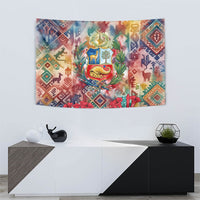 Peru National Emblem Marinera Tapestry Watercolor Splash Inca Pattern