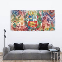 Peru National Emblem Marinera Tapestry Watercolor Splash Inca Pattern