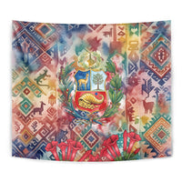 Peru National Emblem Marinera Tapestry Watercolor Splash Inca Pattern