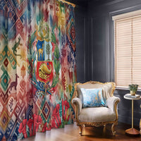 Peru National Emblem Marinera Window Curtain Watercolor Splash Inca Pattern