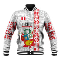 Peru Independence Day Baseball Jacket Peruvian Flag Coat of Arms Inca Pattern