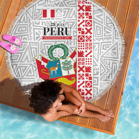 Peru Independence Day Beach Blanket Peruvian Flag Coat of Arms Inca Pattern